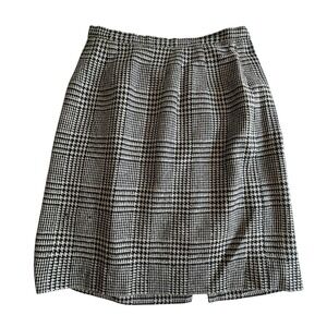 Silk Houndstooth Pencil Skirt Size 6 Black‎ Ivory Slit Lined Classic Career Wear